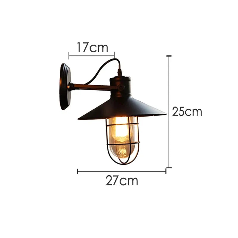 Vintage Industrial Wall Lamp - Retro Alloy Iron Shade E27 Bedside Sconce