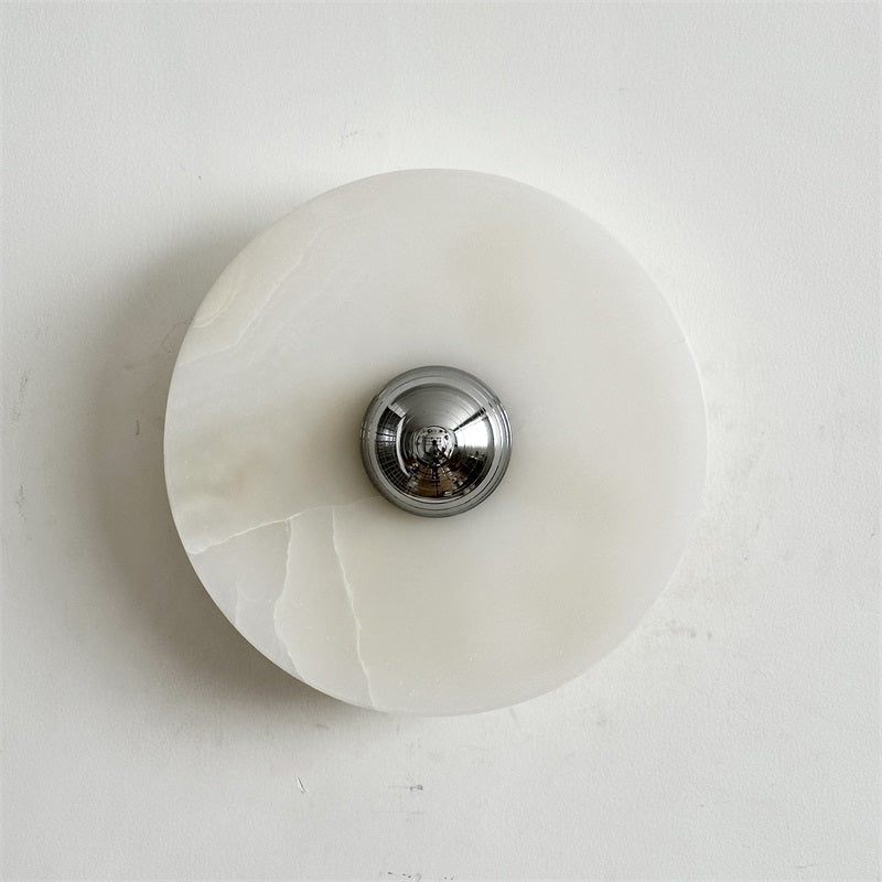 Round Jade Wall Lamp - Green Calacatta Italian Marble Sconce | Luxury Natural Stone LED Wall Light