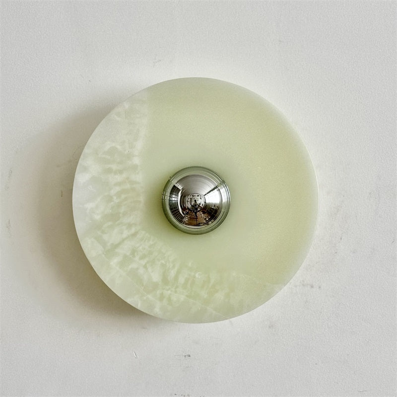 Round Jade Wall Lamp - Green Calacatta Italian Marble Sconce | Luxury Natural Stone LED Wall Light