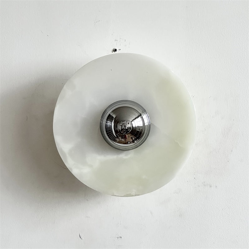 Round Jade Wall Lamp - Green Calacatta Italian Marble Sconce | Luxury Natural Stone LED Wall Light