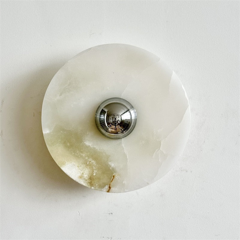 Round Jade Wall Lamp - Green Calacatta Italian Marble Sconce | Luxury Natural Stone LED Wall Light