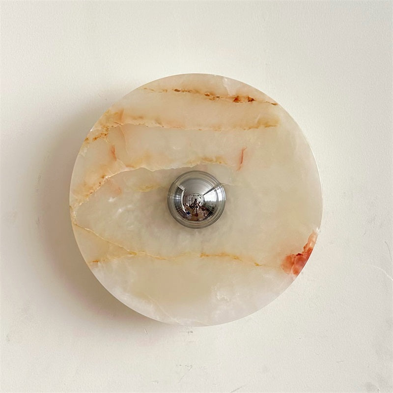 Round Jade Wall Lamp - Green Calacatta Italian Marble Sconce | Luxury Natural Stone LED Wall Light