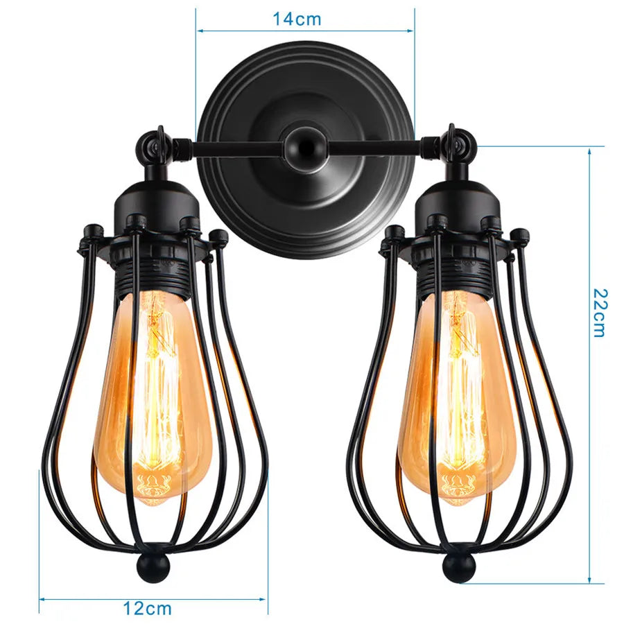 Vintage Industrial Wall Lamp - Retro Alloy Iron Shade E27 Bedside Sconce