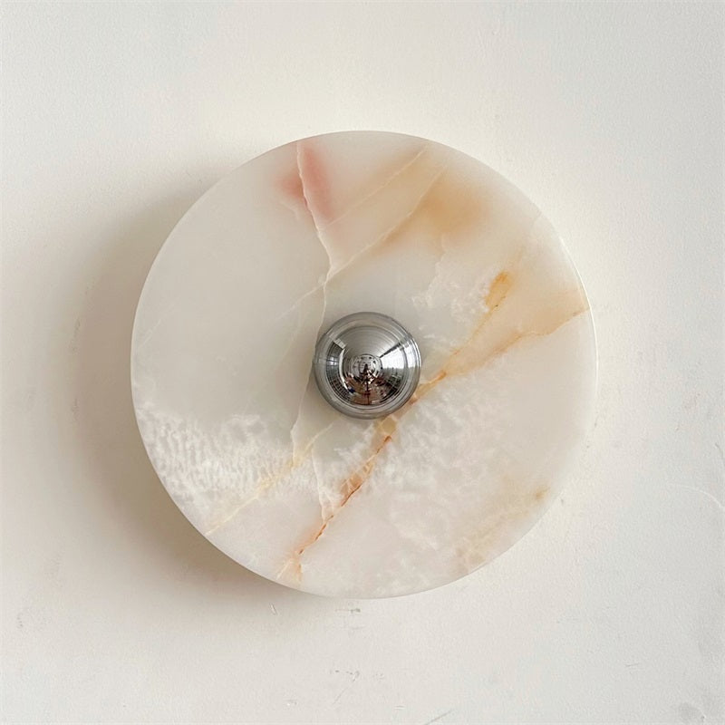 Round Jade Wall Lamp - Green Calacatta Italian Marble Sconce | Luxury Natural Stone LED Wall Light
