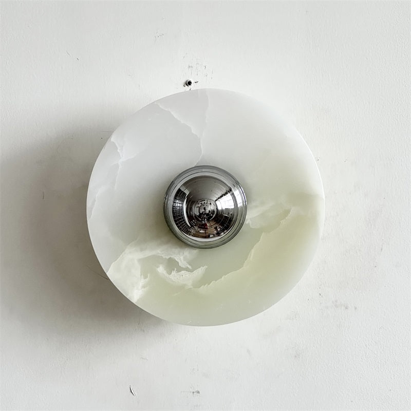 Round Jade Wall Lamp - Green Calacatta Italian Marble Sconce | Luxury Natural Stone LED Wall Light