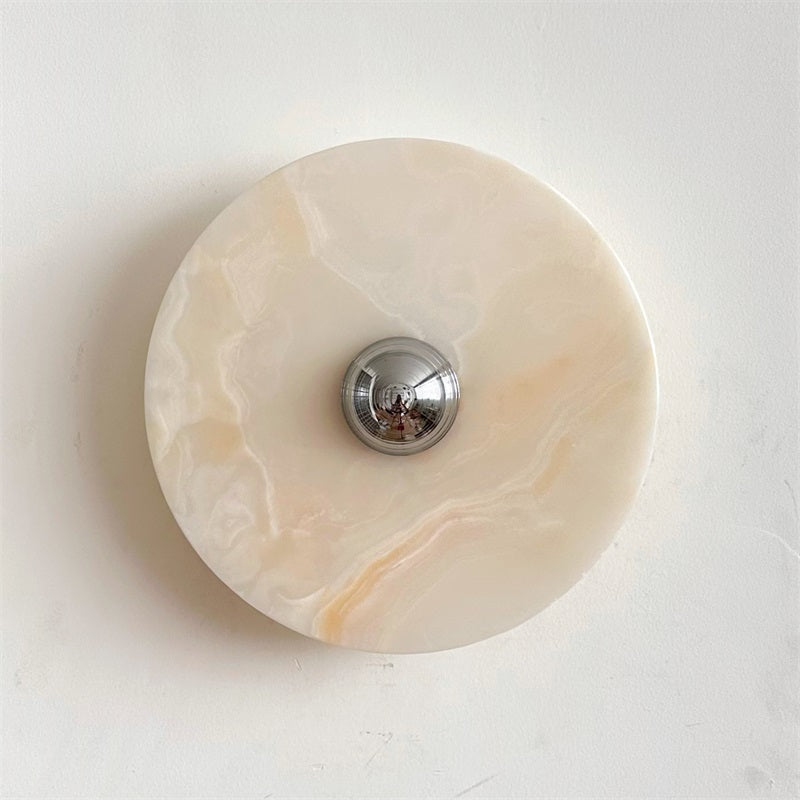 Round Jade Wall Lamp - Green Calacatta Italian Marble Sconce | Luxury Natural Stone LED Wall Light