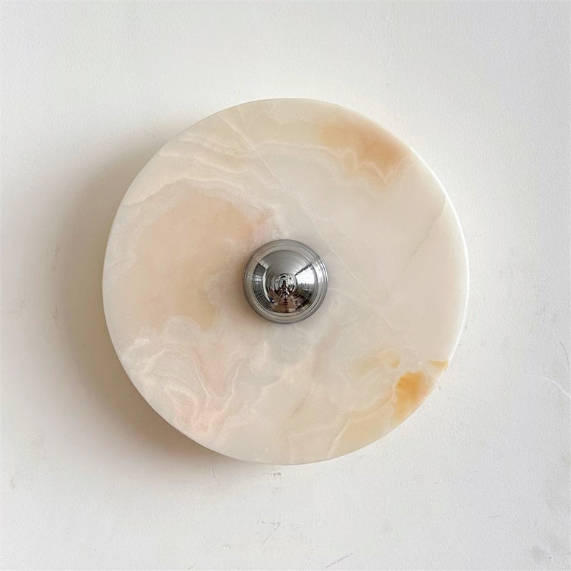 Round Jade Wall Lamp - Green Calacatta Italian Marble Sconce | Luxury Natural Stone LED Wall Light