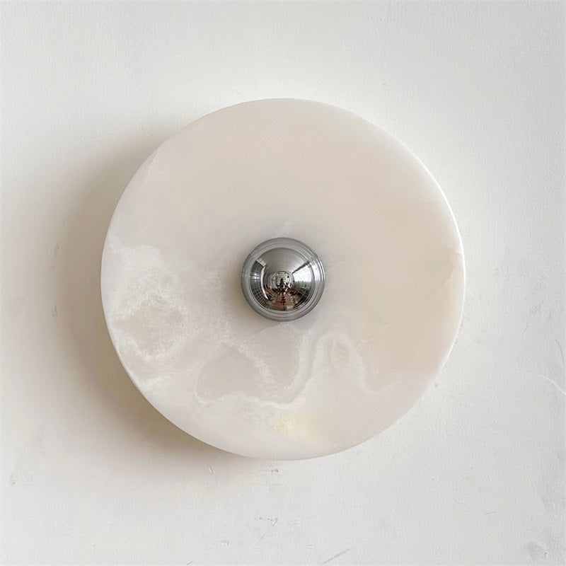 Round Jade Wall Lamp - Green Calacatta Italian Marble Sconce | Luxury Natural Stone LED Wall Light