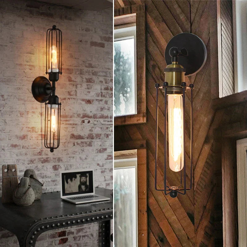 Vintage Industrial Wall Lamp - Retro Alloy Iron Shade E27 Bedside Sconce