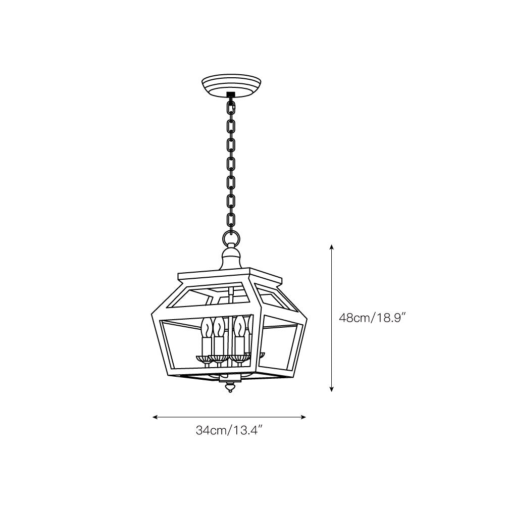 Haiden Pendant Lamp - Old-White Solid Wood & Burnished Chestnut Iron 4-Light Lantern Pendant