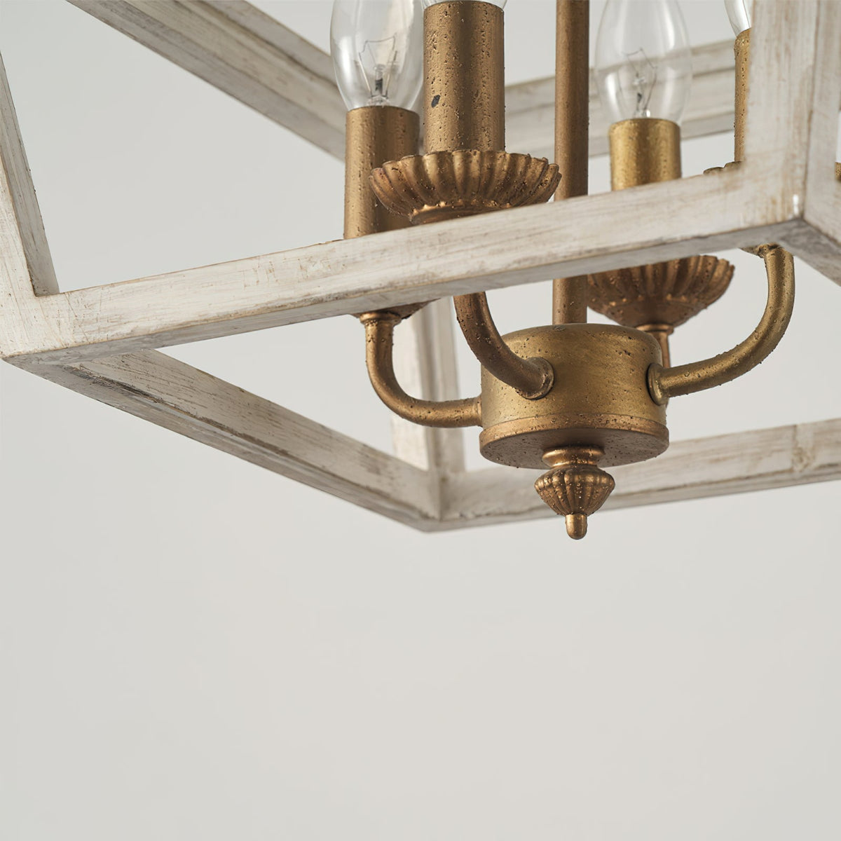 Haiden Pendant Lamp - Old-White Solid Wood & Burnished Chestnut Iron 4-Light Lantern Pendant