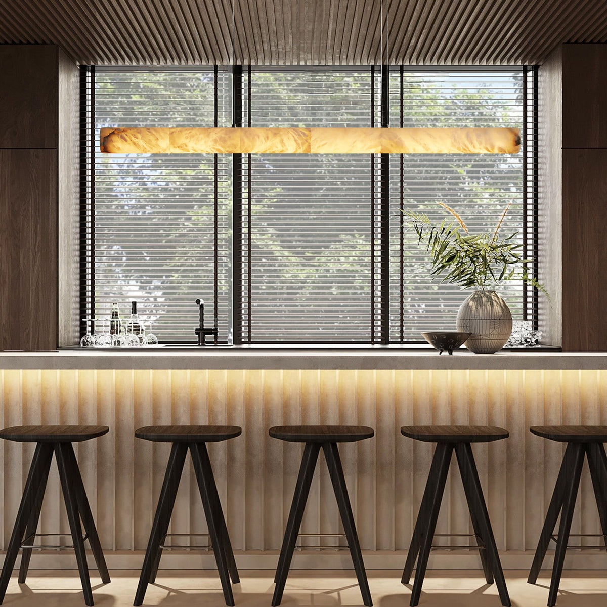 Halima Linear Alabaster Chandelier - Spanish Natural Alabaster & Warm Brass Linear LED Pendant