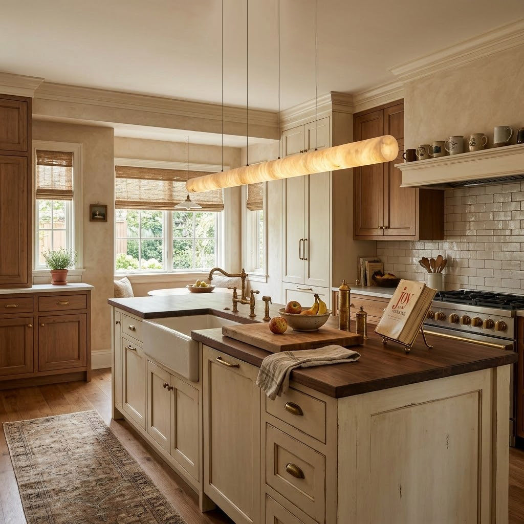 Halima Linear Alabaster Chandelier - Spanish Natural Alabaster & Warm Brass Linear LED Pendant