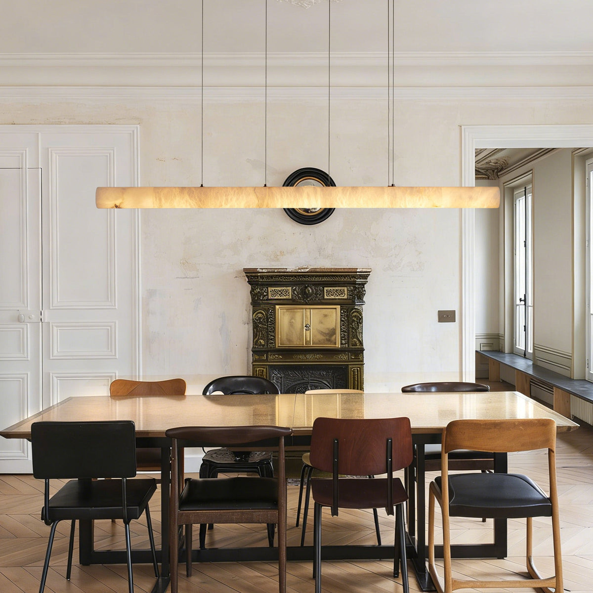 Halima Linear Alabaster Chandelier - Spanish Natural Alabaster & Warm Brass Linear LED Pendant
