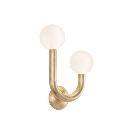 Happy Glass Wall Lamp - Asymmetrical Dual-Globe Architectural Brass & Glass Sconce
