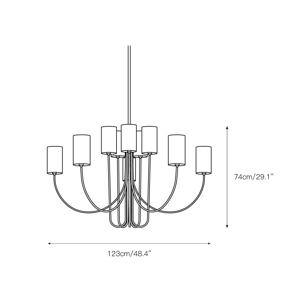 Harlem Chandelier - Bold Swooping Brass Arms & Tailored Belgian Linen Drum Shades