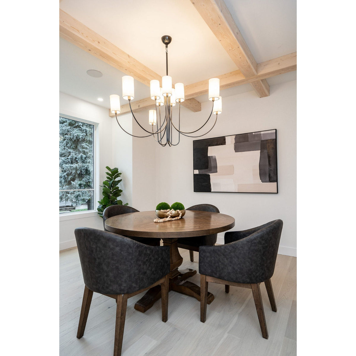 Harlem Chandelier - Bold Swooping Brass Arms & Tailored Belgian Linen Drum Shades