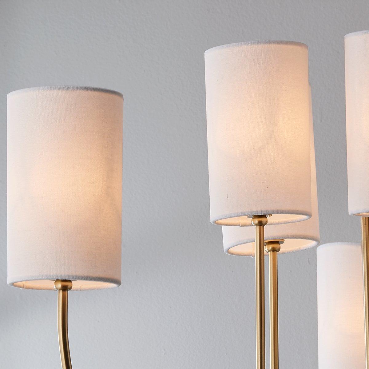 Harlem Chandelier - Bold Swooping Brass Arms & Tailored Belgian Linen Drum Shades