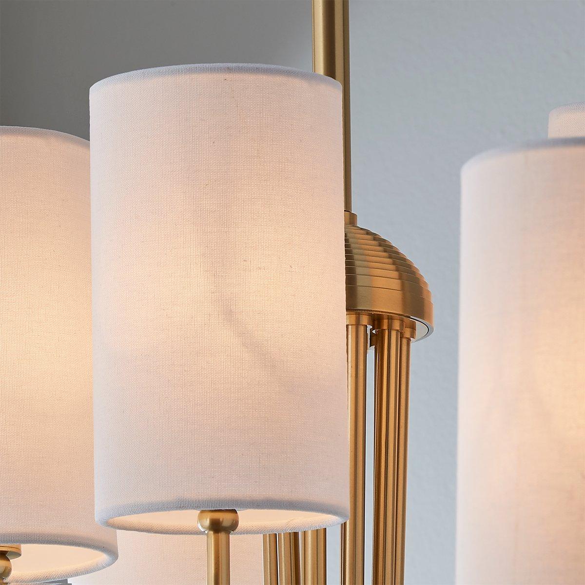 Harlem Chandelier - Bold Swooping Brass Arms & Tailored Belgian Linen Drum Shades