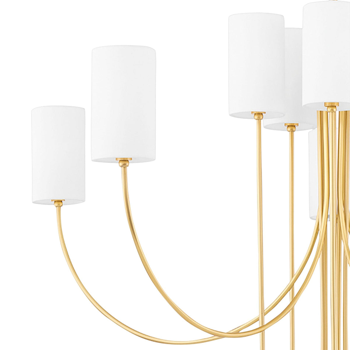 Harlem Chandelier - Bold Swooping Brass Arms & Tailored Belgian Linen Drum Shades