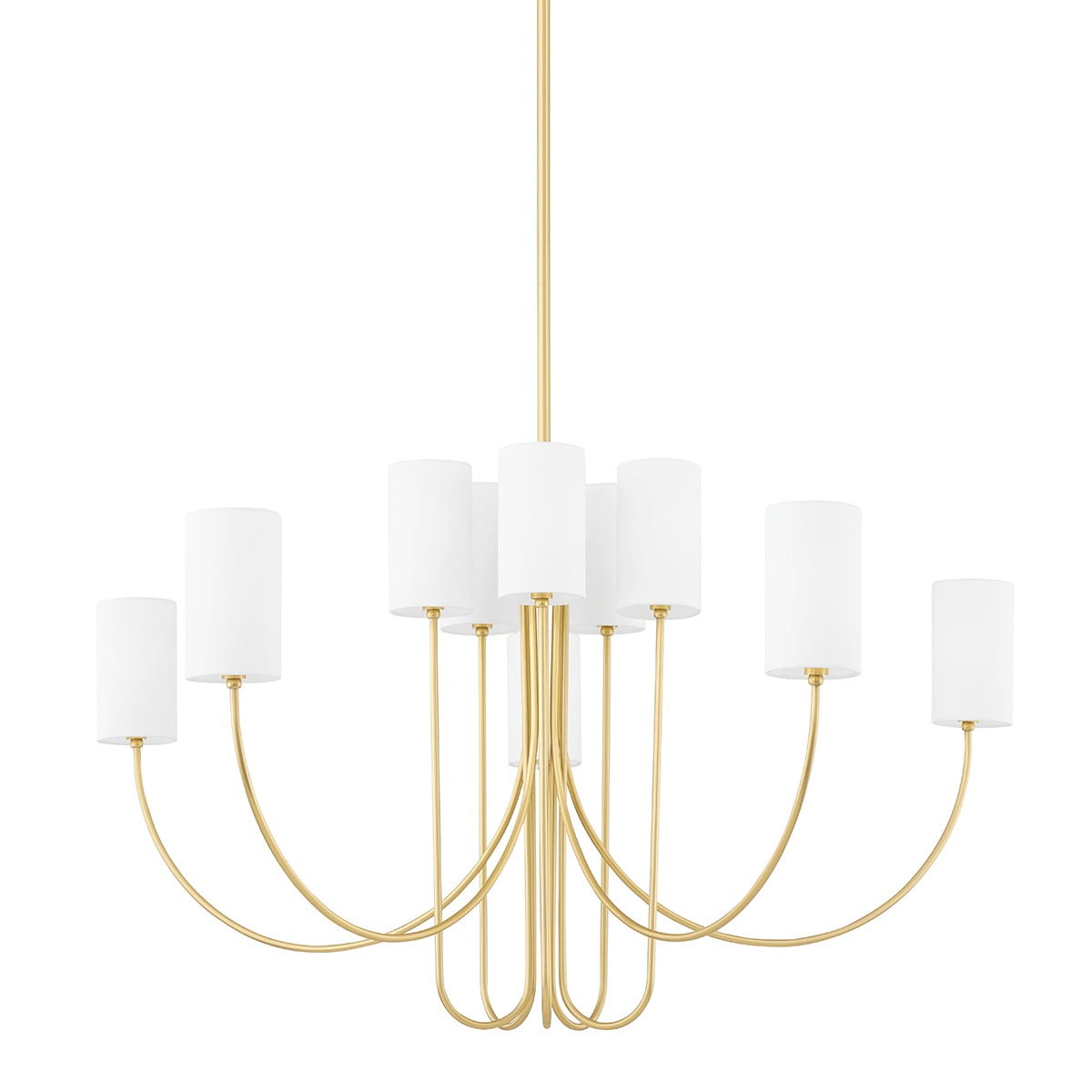 Harlem Chandelier - Bold Swooping Brass Arms & Tailored Belgian Linen Drum Shades