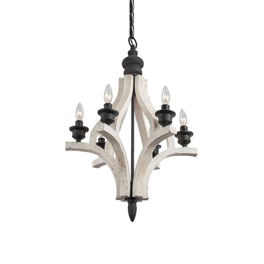 Harper Chandelier - Recycled White Wood & Black Metal Candelabra Chandelier