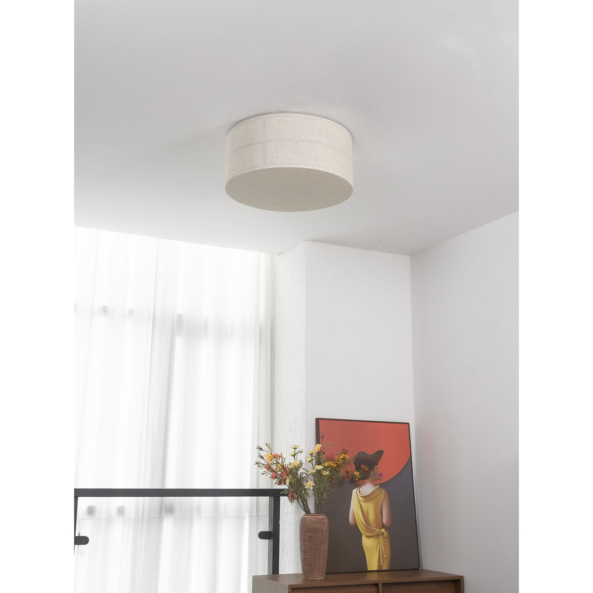 Hashira Ceiling Lamp - Architectural Textured Linen Flush Mount Ceiling Light