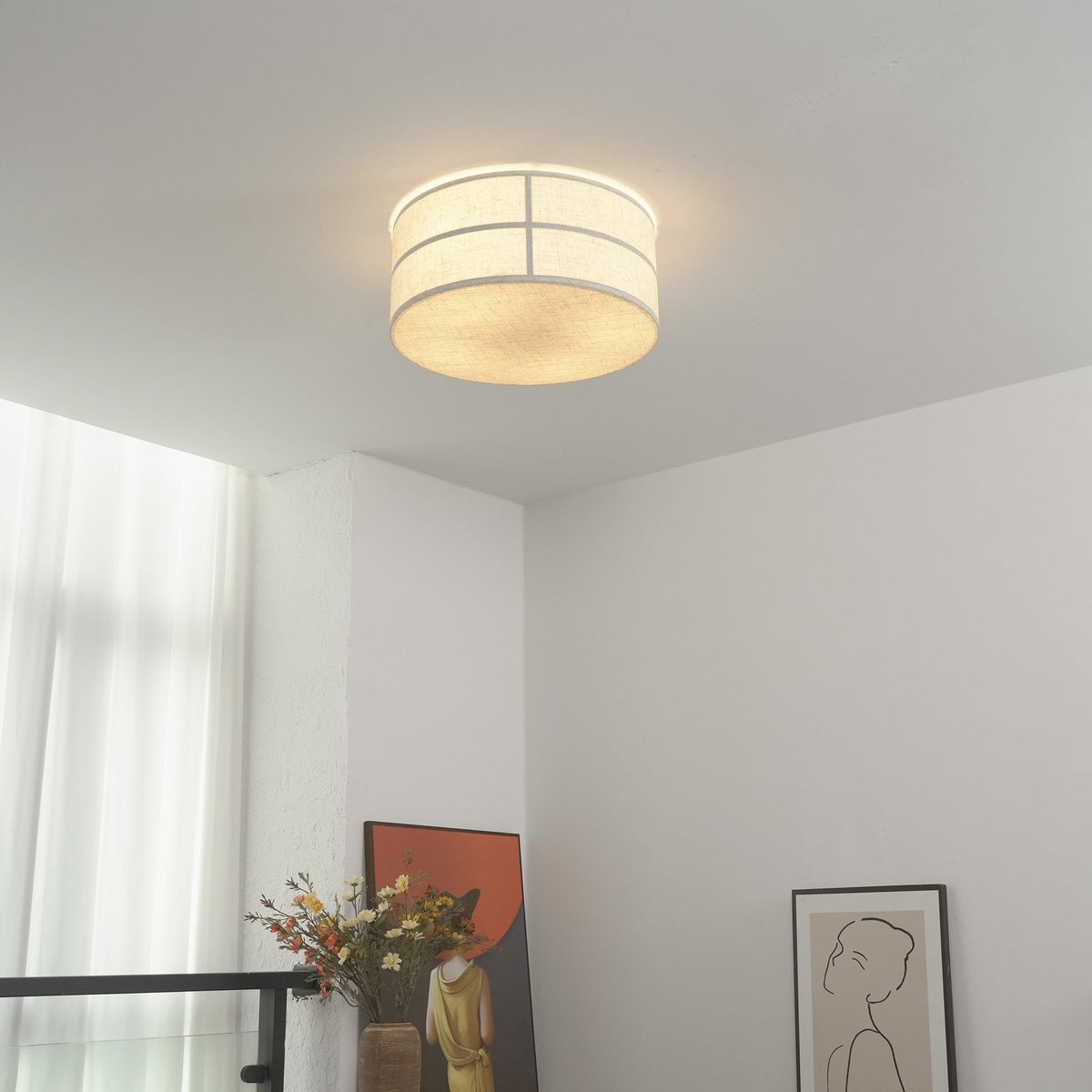 Hashira Ceiling Lamp - Architectural Textured Linen Flush Mount Ceiling Light