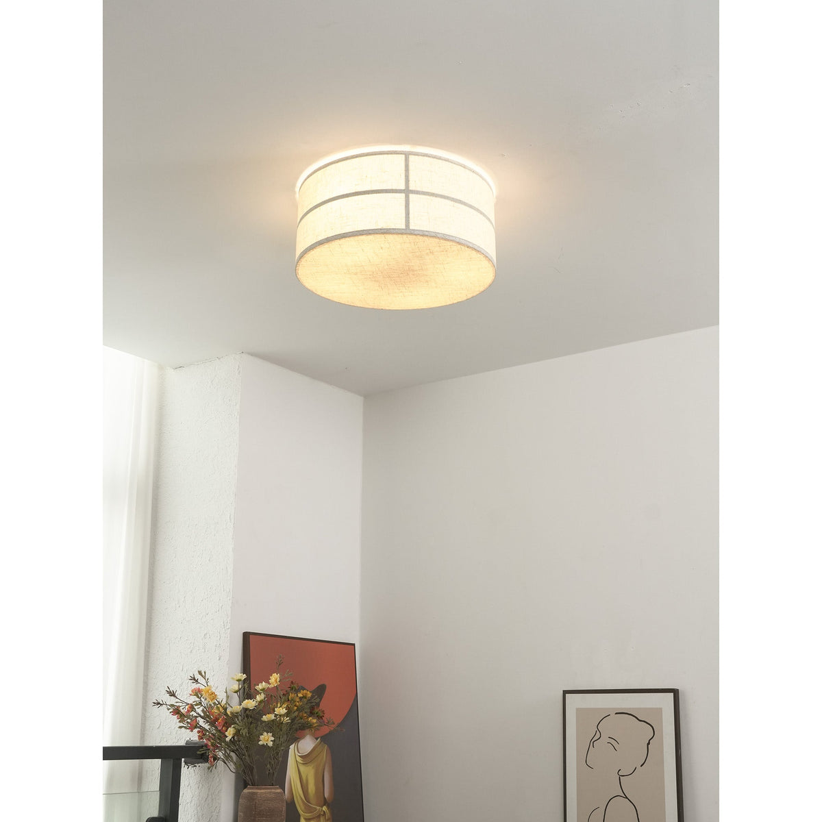 Hashira Ceiling Lamp - Architectural Textured Linen Flush Mount Ceiling Light