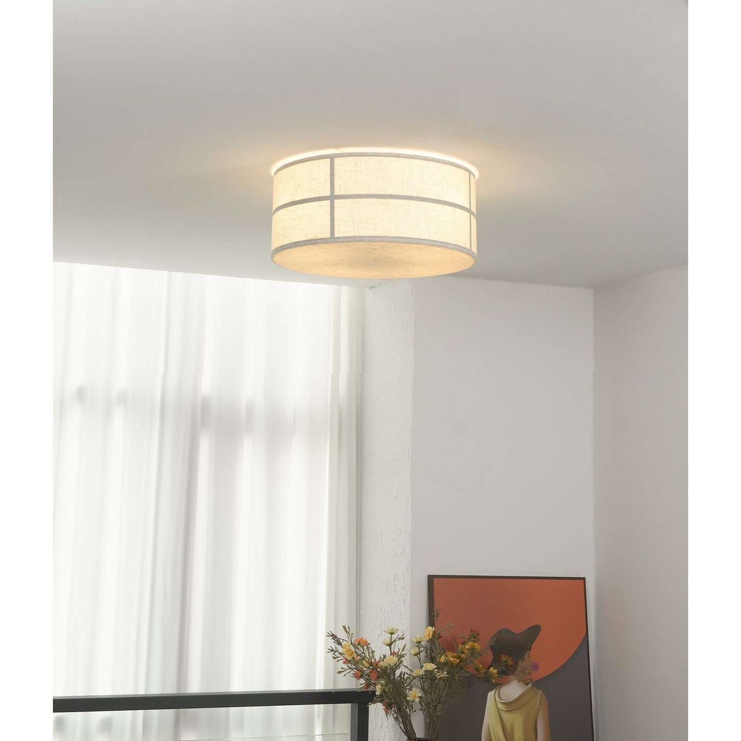 Hashira Ceiling Lamp - Architectural Textured Linen Flush Mount Ceiling Light