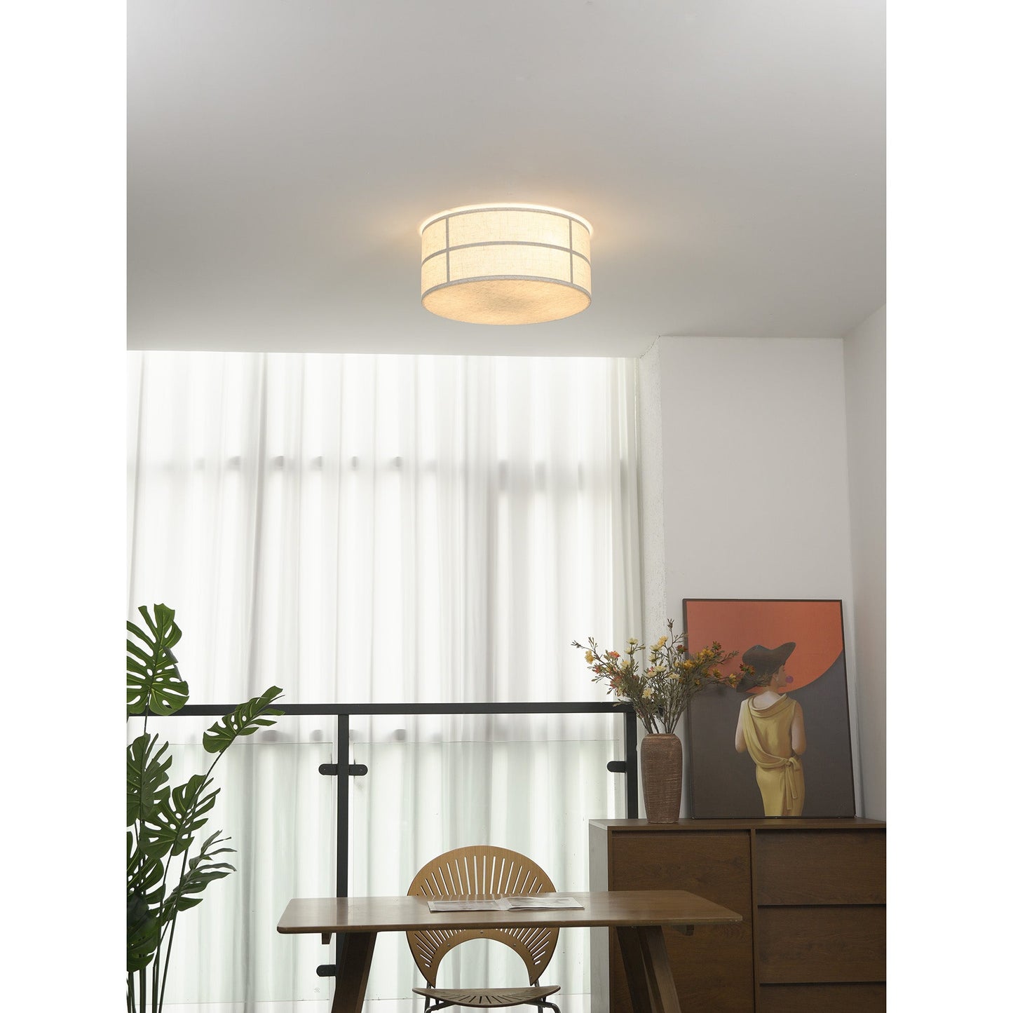 Hashira Ceiling Lamp - Architectural Textured Linen Flush Mount Ceiling Light