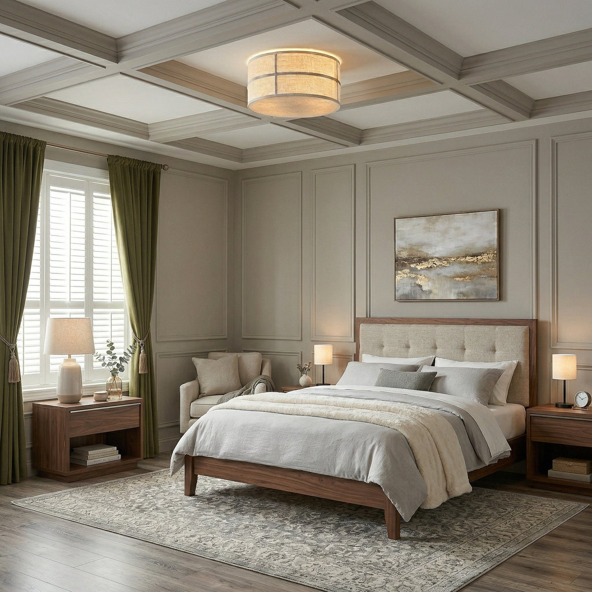 Hashira Ceiling Lamp - Architectural Textured Linen Flush Mount Ceiling Light
