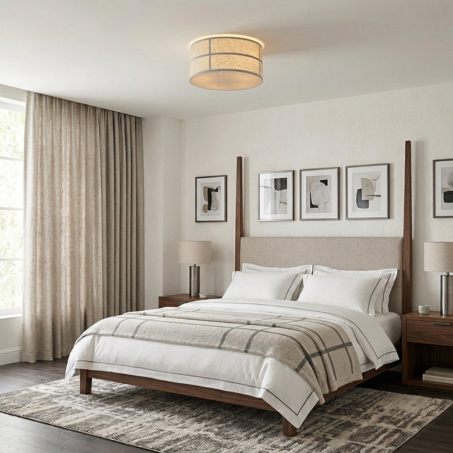 Hashira Ceiling Lamp - Architectural Textured Linen Flush Mount Ceiling Light