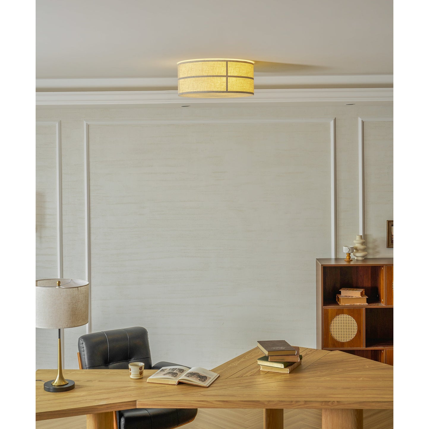 Hashira Ceiling Lamp - Architectural Textured Linen Flush Mount Ceiling Light
