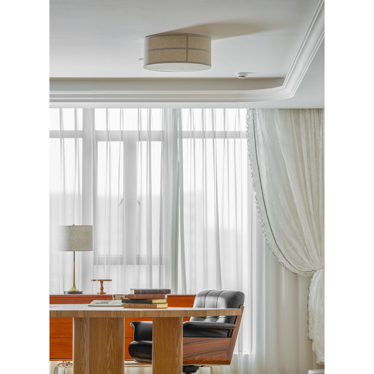 Hashira Ceiling Lamp - Architectural Textured Linen Flush Mount Ceiling Light
