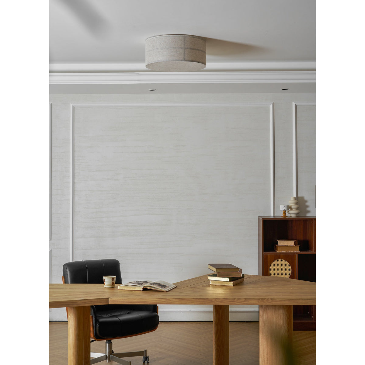 Hashira Ceiling Lamp - Architectural Textured Linen Flush Mount Ceiling Light
