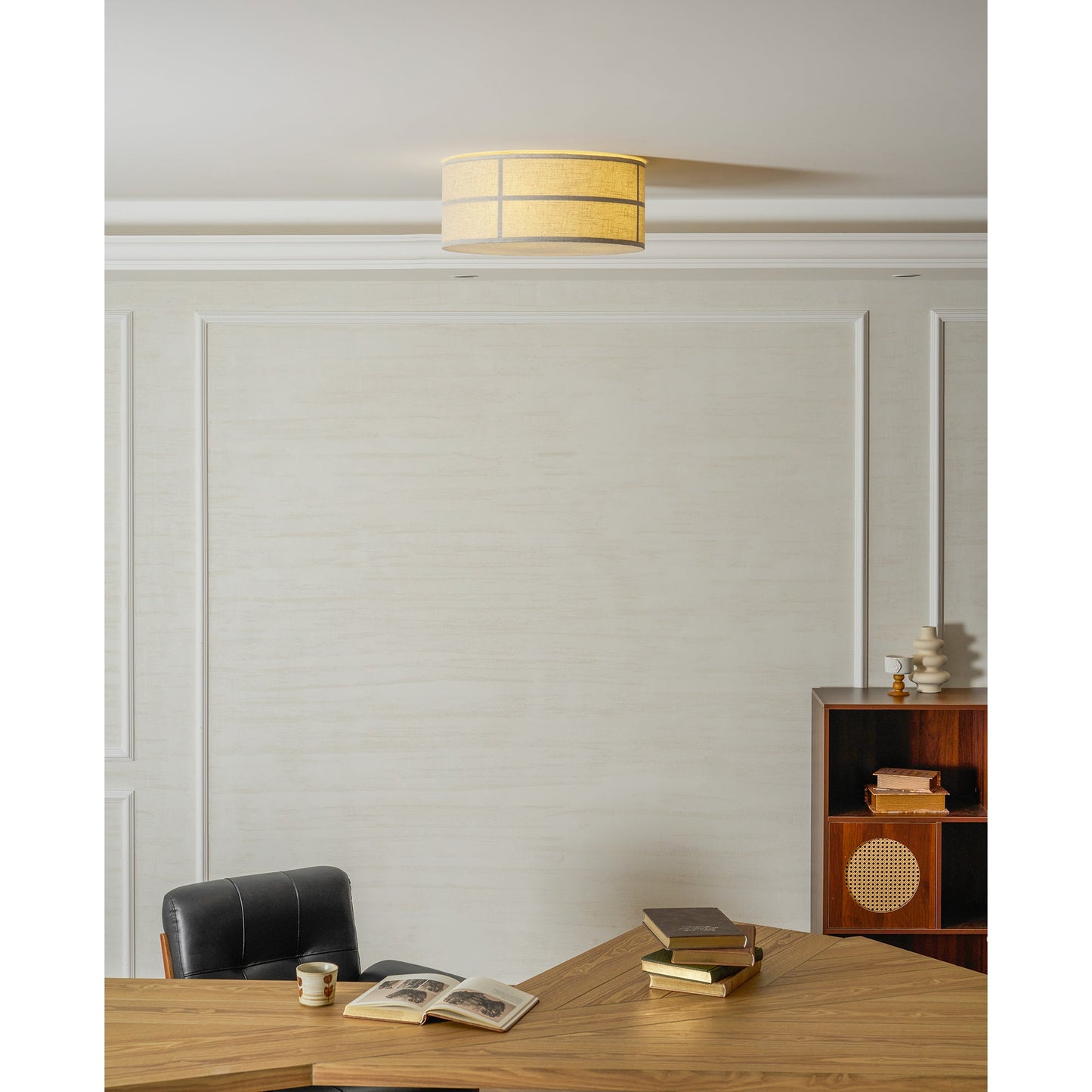 Hashira Ceiling Lamp - Architectural Textured Linen Flush Mount Ceiling Light