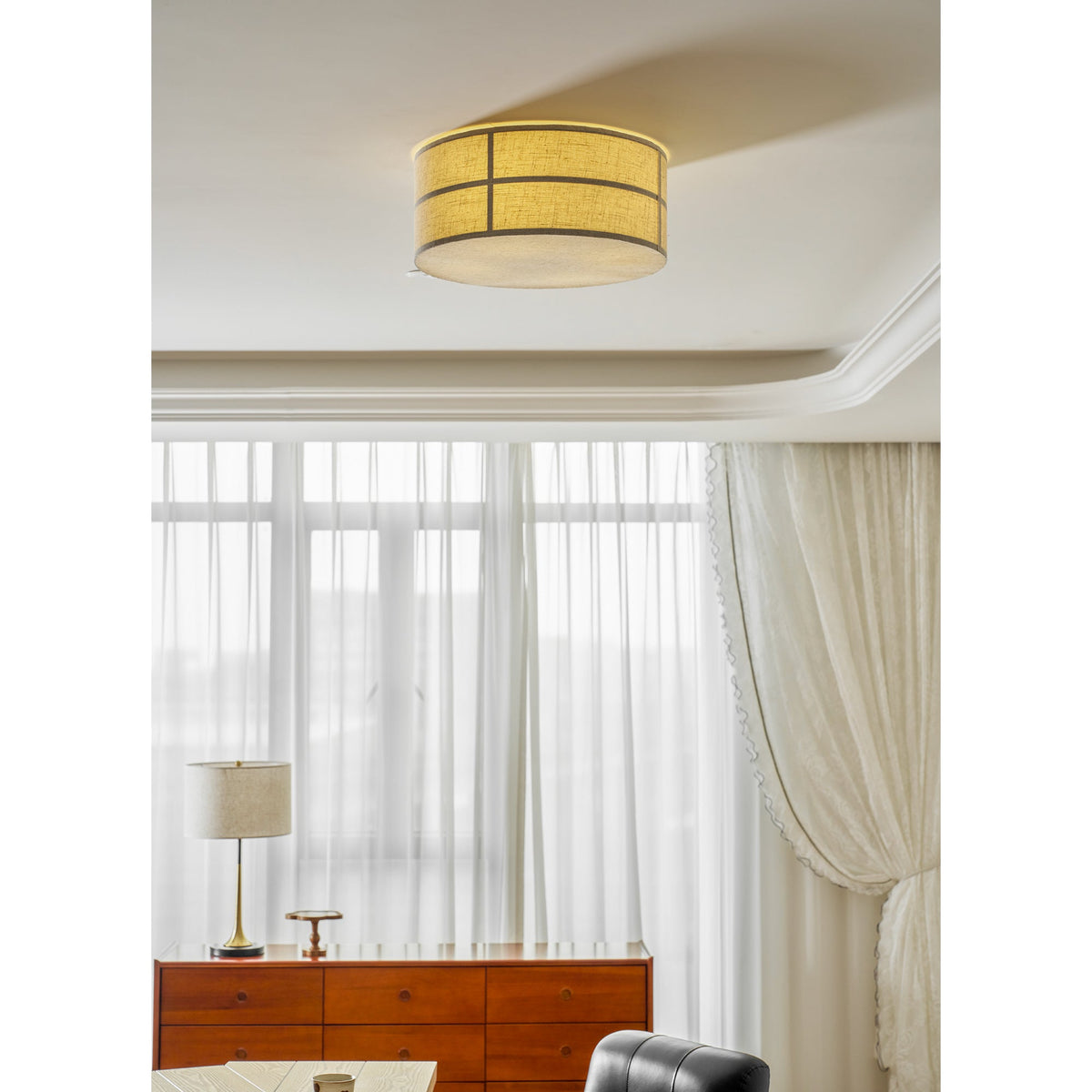 Hashira Ceiling Lamp - Architectural Textured Linen Flush Mount Ceiling Light