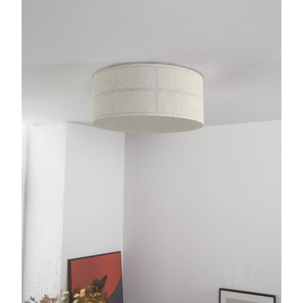 Hashira Ceiling Lamp - Architectural Textured Linen Flush Mount Ceiling Light