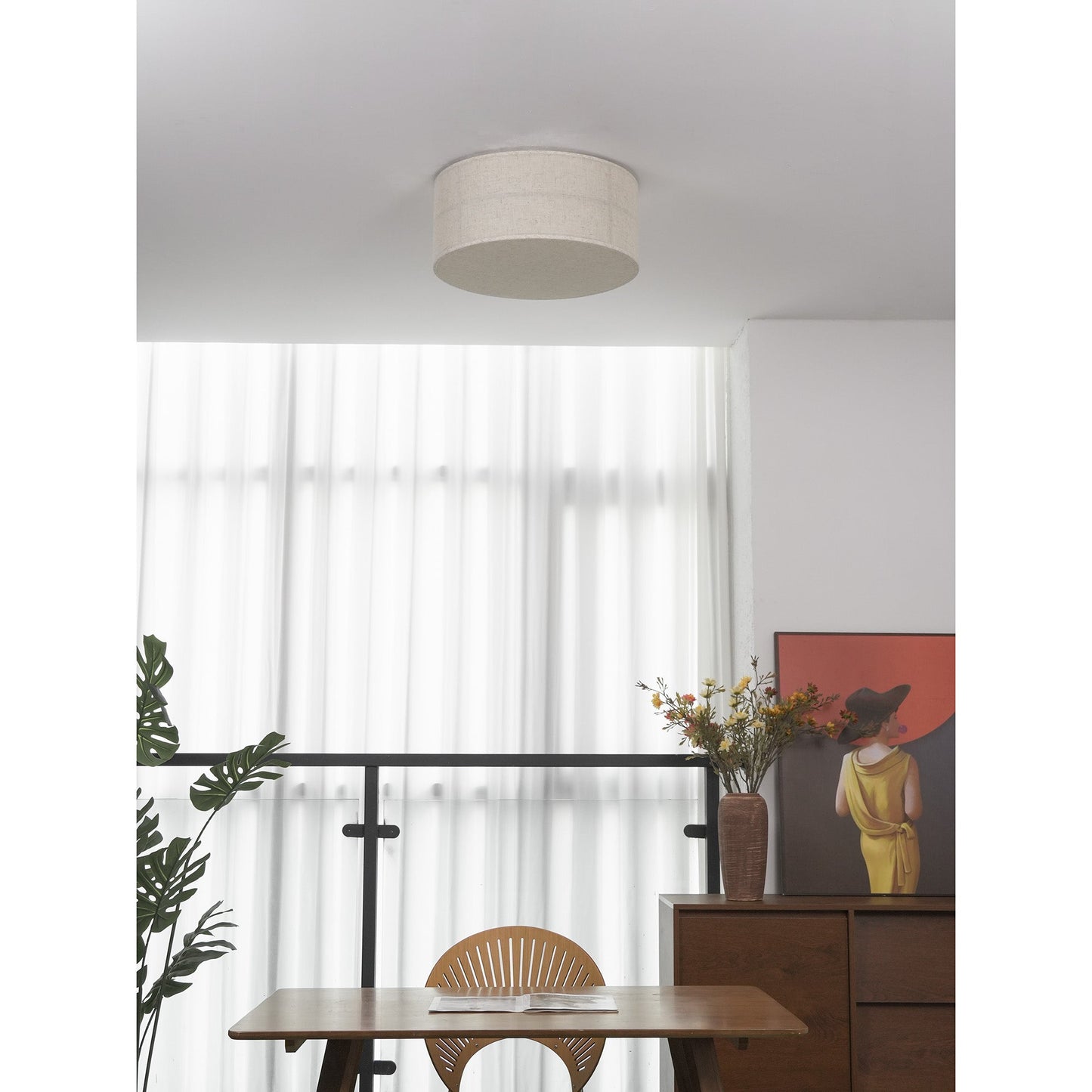 Hashira Ceiling Lamp - Architectural Textured Linen Flush Mount Ceiling Light