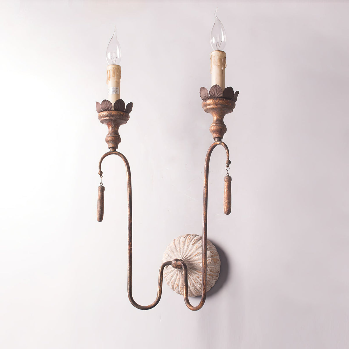 Olivia Wall Lamp - French Country Distressed Wood & Vintage Gold Sconce