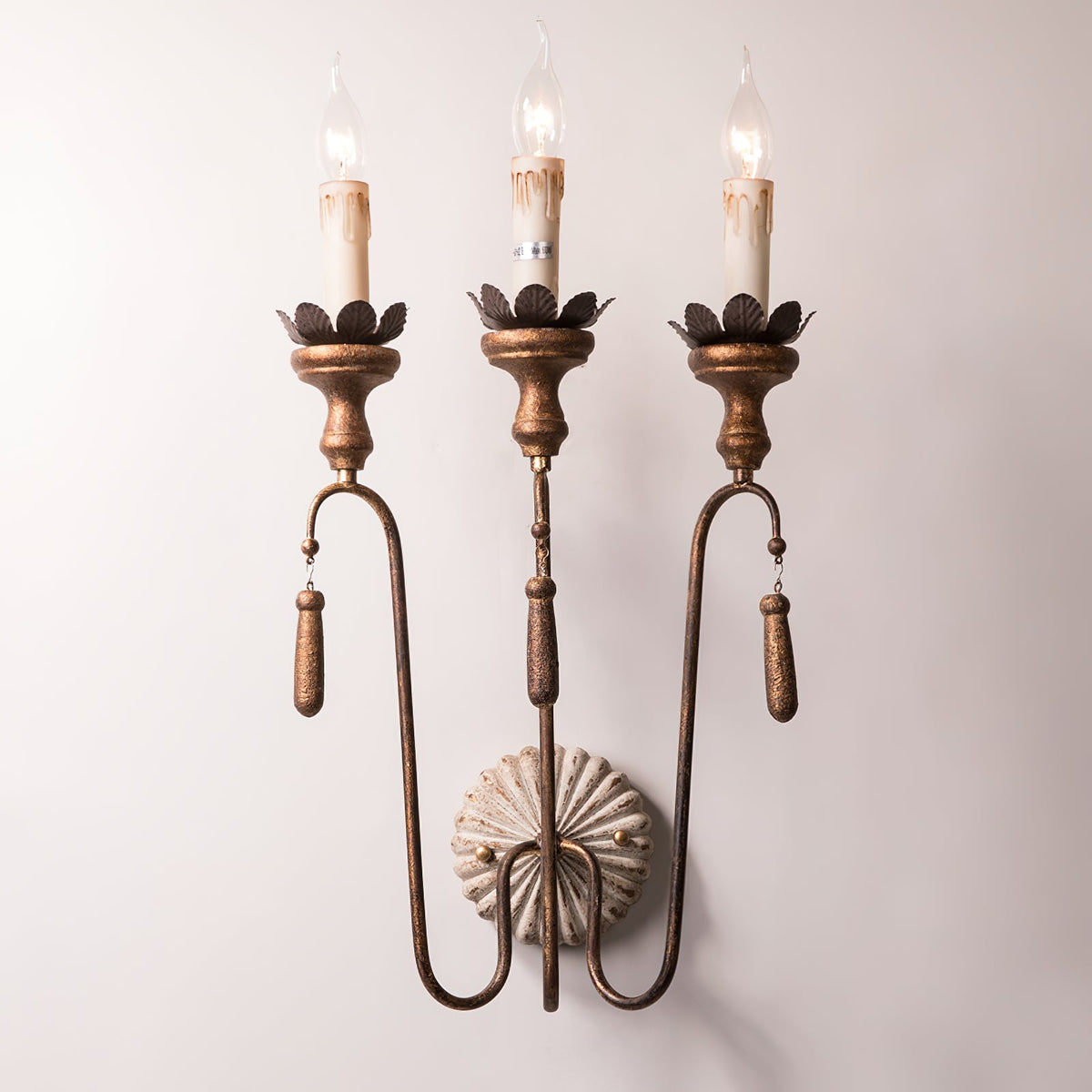Olivia Wall Lamp - French Country Distressed Wood & Vintage Gold Sconce