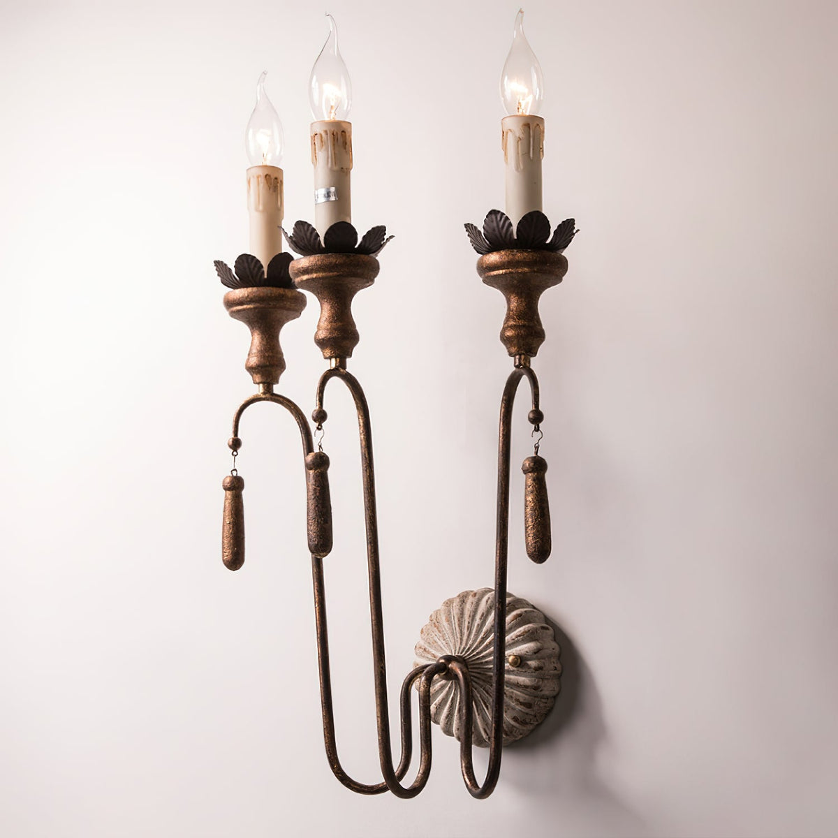 Olivia Wall Lamp - French Country Distressed Wood & Vintage Gold Sconce