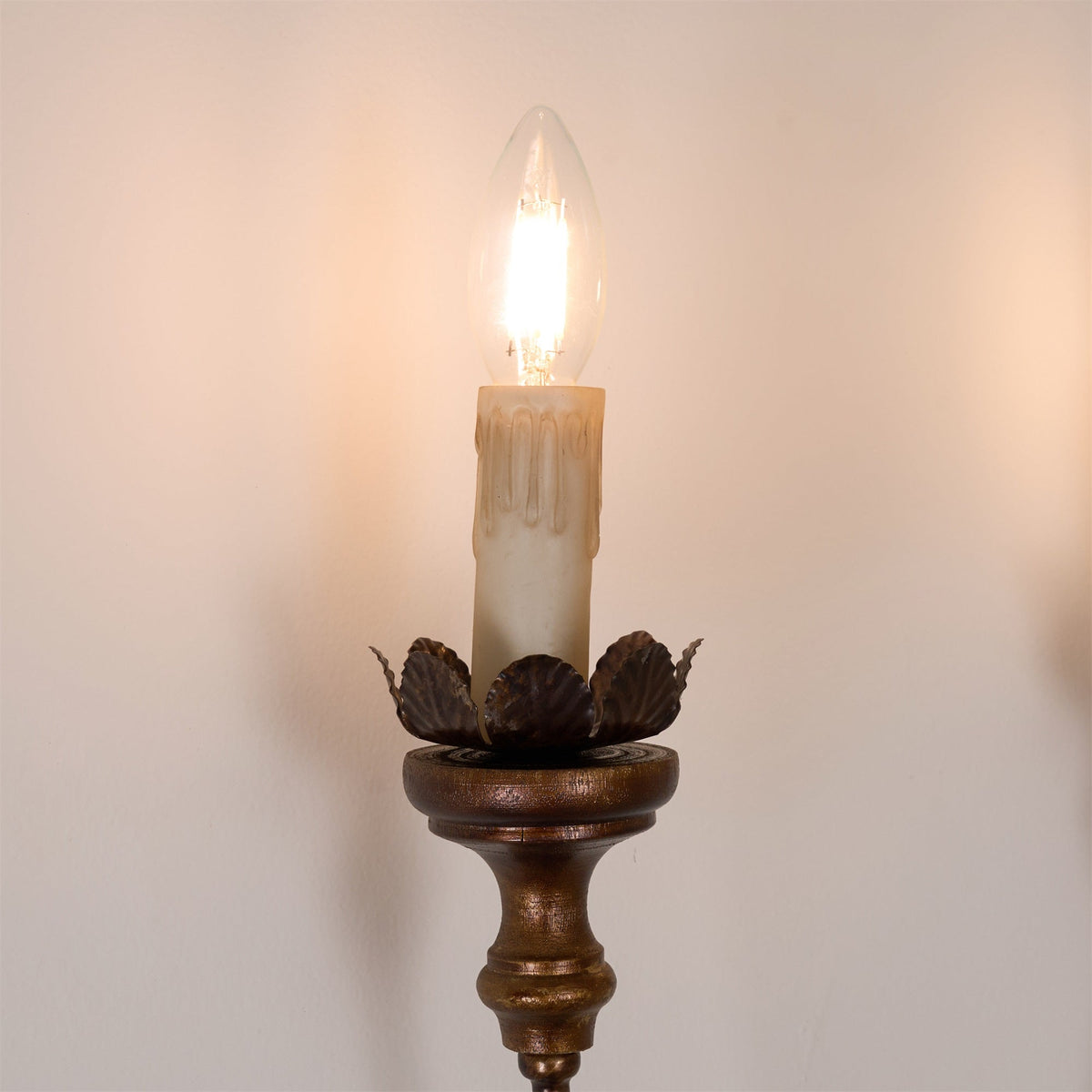 Olivia Wall Lamp - French Country Distressed Wood & Vintage Gold Sconce