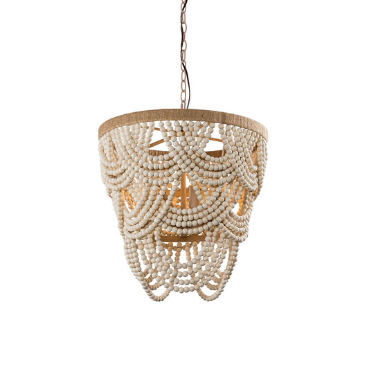 Hatfield Chandelier - Tiered Wooden Bead & Braided Hemp Rope Bohemian Chandelier