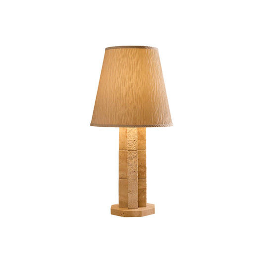 Hawksworth Table Lamp - Octagonal Travertine Stone Lamp with Paper Shade