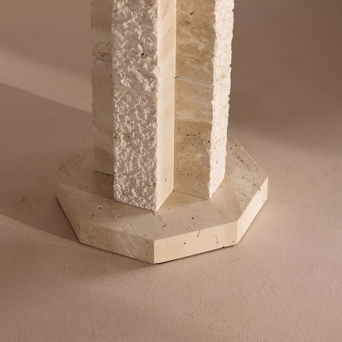 Hawksworth Table Lamp - Octagonal Travertine Stone Lamp with Paper Shade