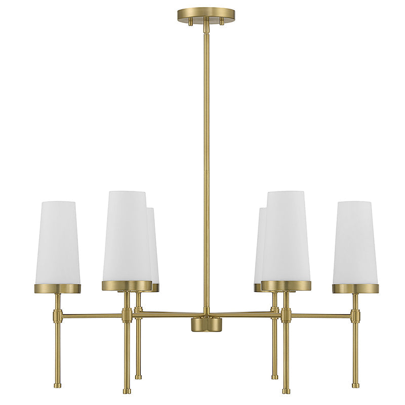 Haynes Chandelier - Modern 6-Light Brass Chandelier with Tapered Glass Shades