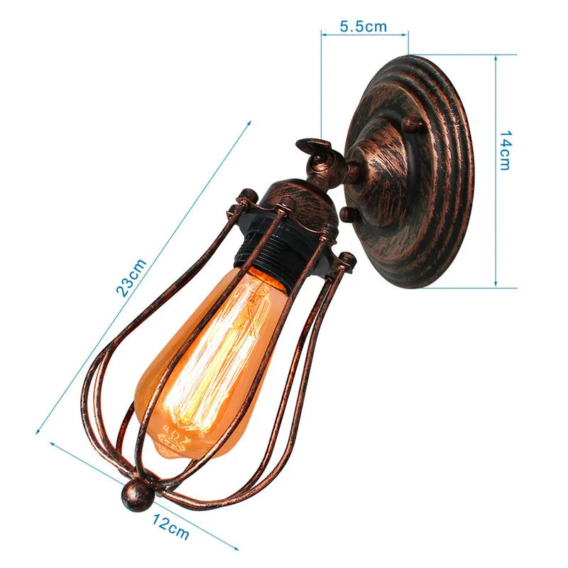 Vintage Industrial Wall Lamp - Retro Alloy Iron Shade E27 Bedside Sconce