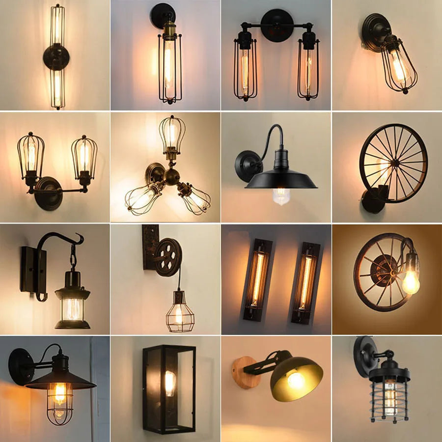 Vintage Industrial Wall Lamp - Retro Alloy Iron Shade E27 Bedside Sconce